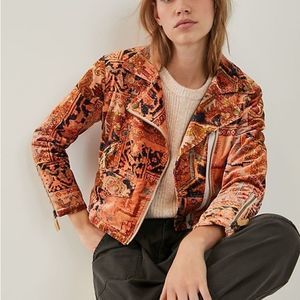 Anthropologie Tapestry Velvet Moto Jacket